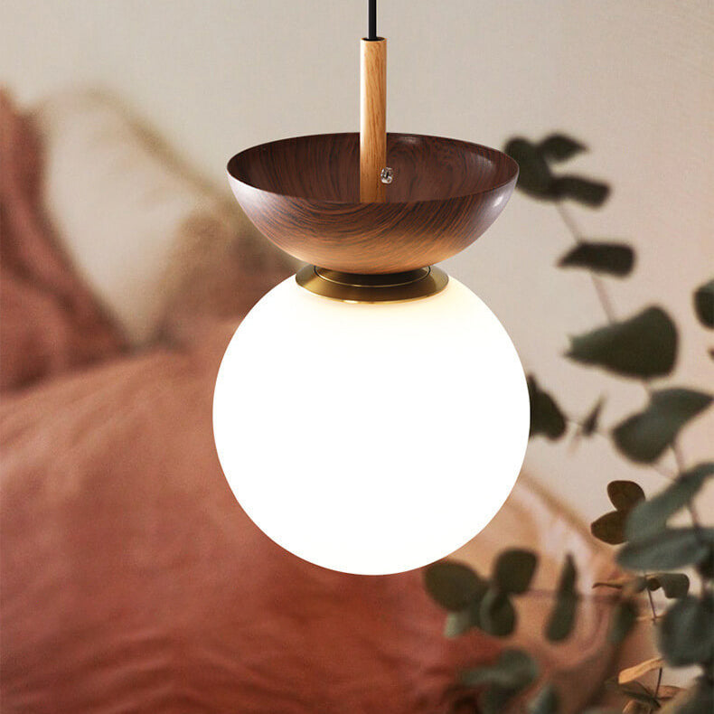 Lampada da soffitto con globo in legno e vetro nordico 1 luce