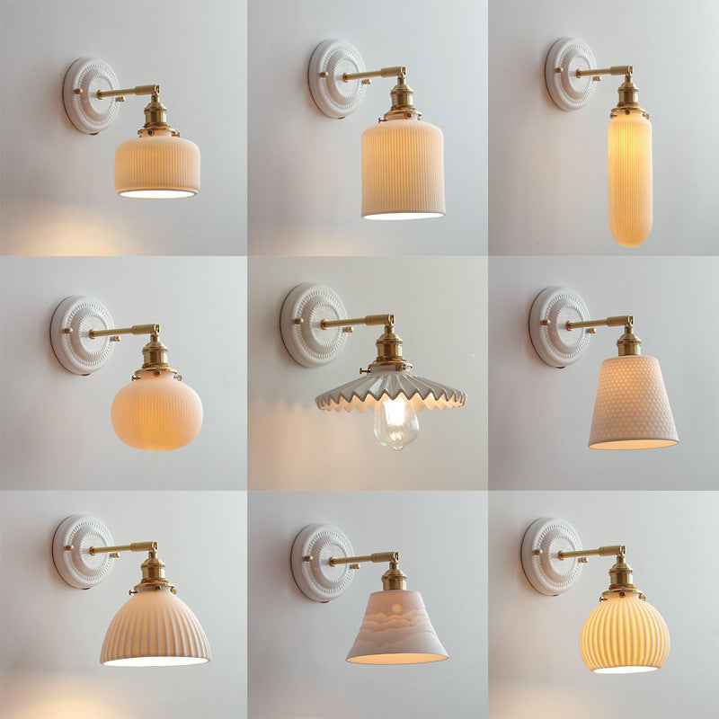 Vintage Japanse keramische messing 1-licht wandlamp