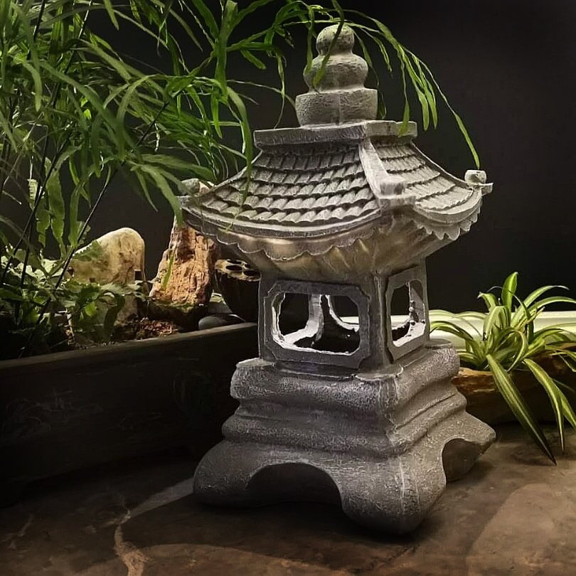 Jardín exterior LED japonés Zen con pagoda de piedra 1 luz