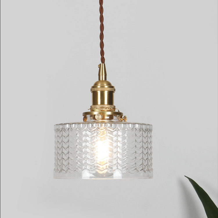 Lampada a sospensione rotonda in ottone e vetro giapponese 1 luce