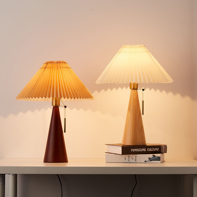Japanische minimalistische Holz plissierter Stoff LED Tischlampe 1-flammig