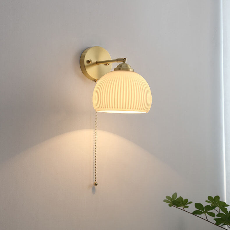 Nordic Brass Ribbed Glass 1-Light Wall Sconce