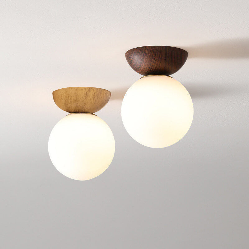 Lampada da soffitto con globo in legno e vetro nordico 1 luce