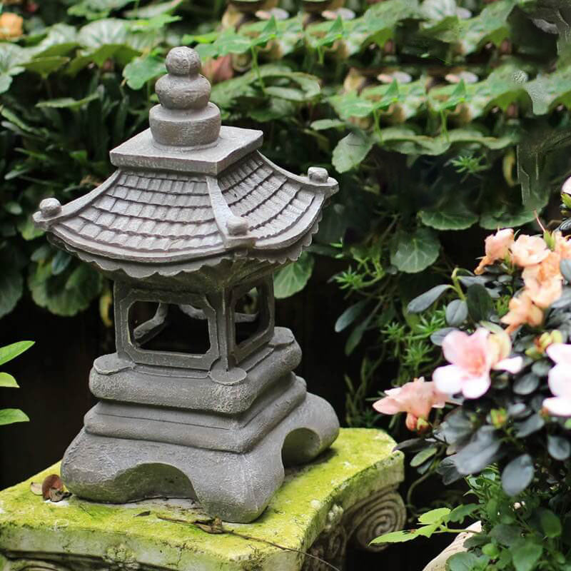 Jardín exterior LED japonés Zen con pagoda de piedra 1 luz