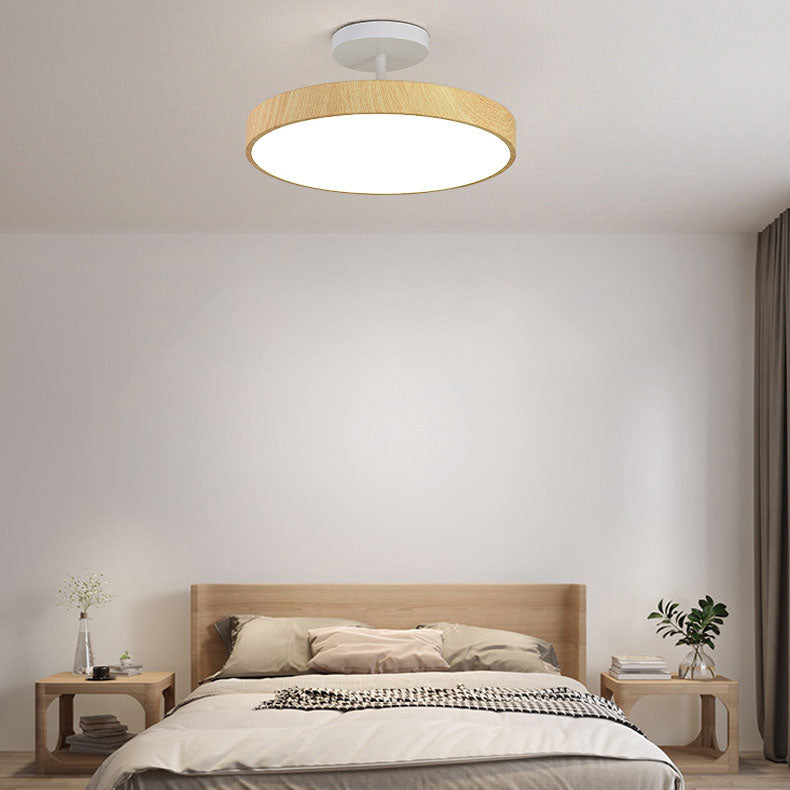 Lámpara de techo semiempotrada LED redonda de madera japonesa