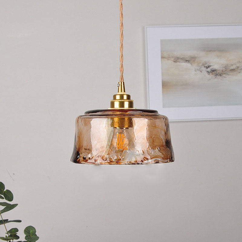 Vintage Amber Round Glass Brass Pendant Light 1-Light