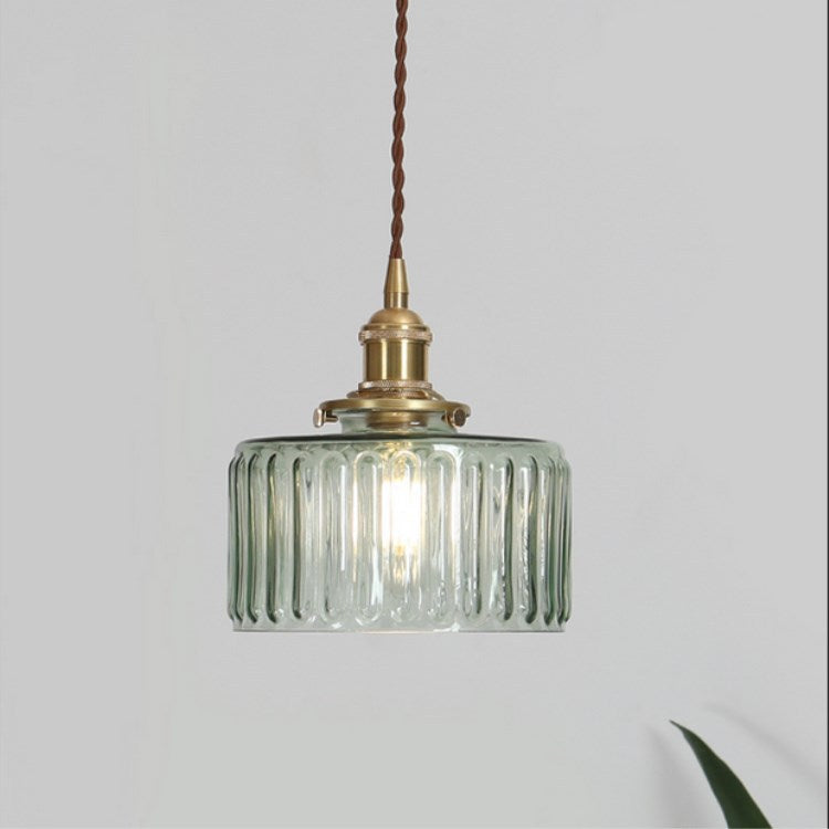Lampada a sospensione rotonda in ottone e vetro giapponese 1 luce