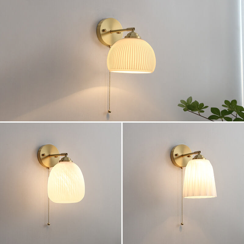 Nordic Brass Ribbed Glass 1-Light Wall Sconce