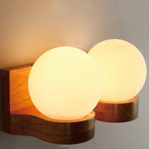 Nordic Wooden Glass Globe Wall Light