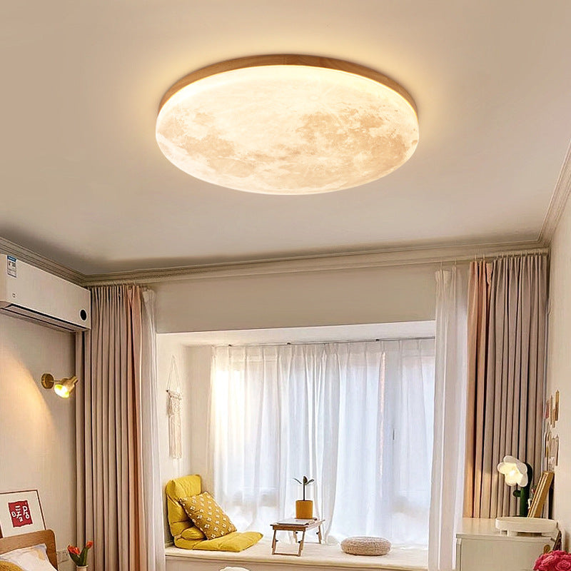 Nordic Wood & Pvc Round LED Flush Mount Ceiling Light 1-light