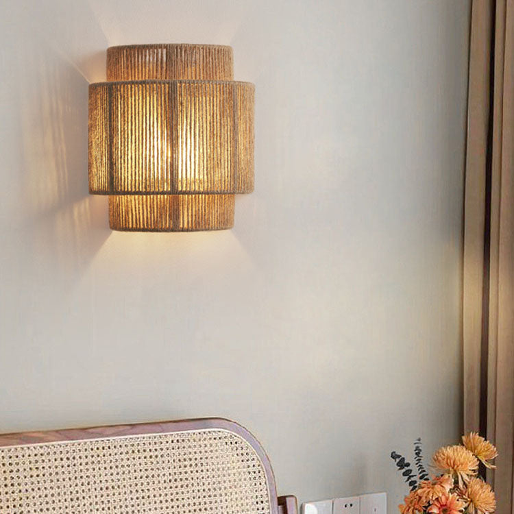 Aplique de pared japonés de cuerda curva de ratán 1 luz