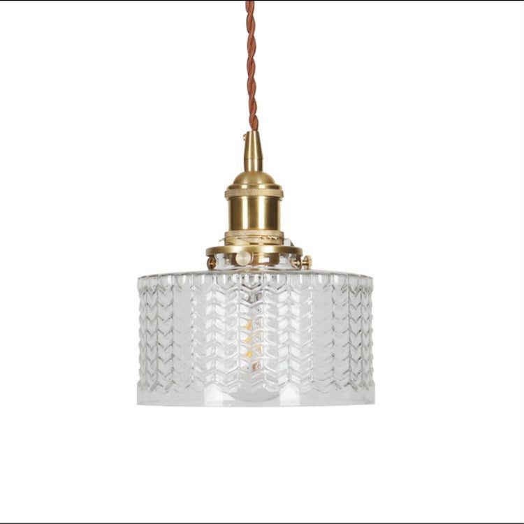Lampada a sospensione rotonda in ottone e vetro giapponese 1 luce