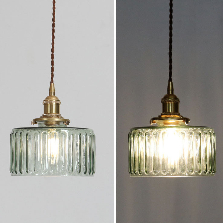 Lampada a sospensione rotonda in ottone e vetro giapponese 1 luce