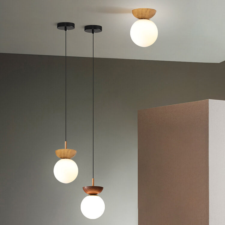 Lampada da soffitto con globo in legno e vetro nordico 1 luce