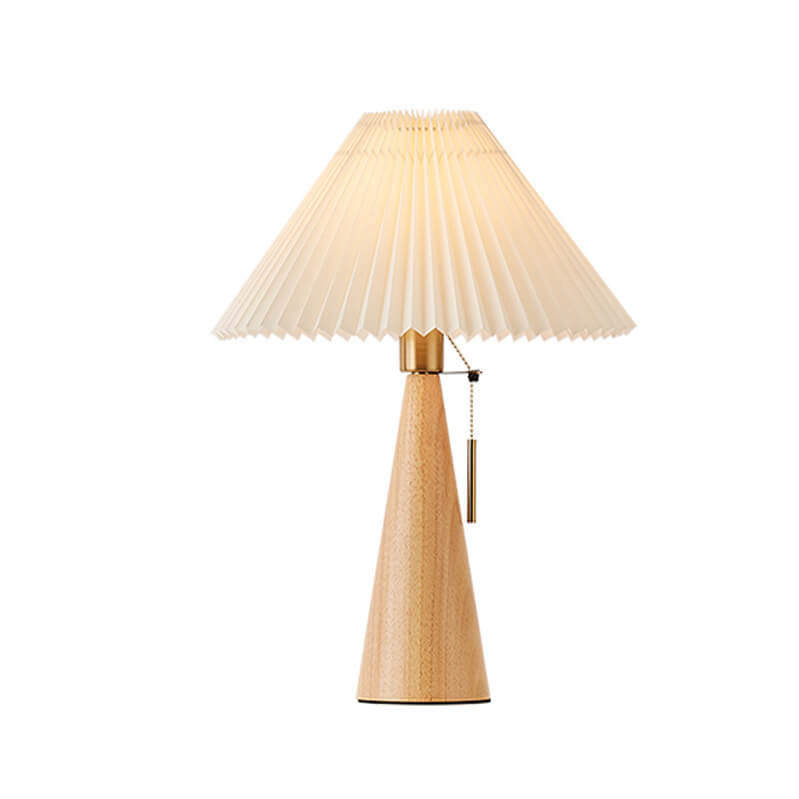Japanische minimalistische Holz plissierter Stoff LED Tischlampe 1-flammig