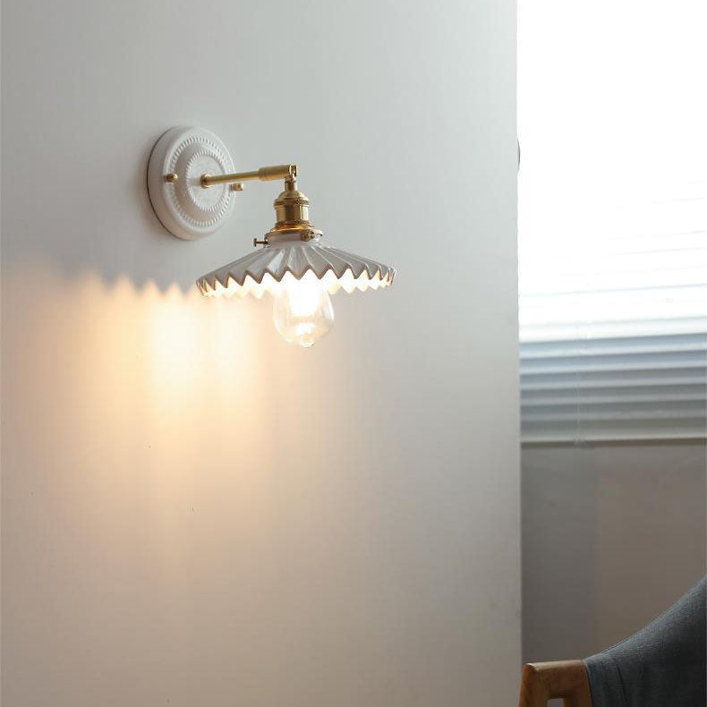 Vintage Japanese Ceramic Brass 1-Light Wall Light