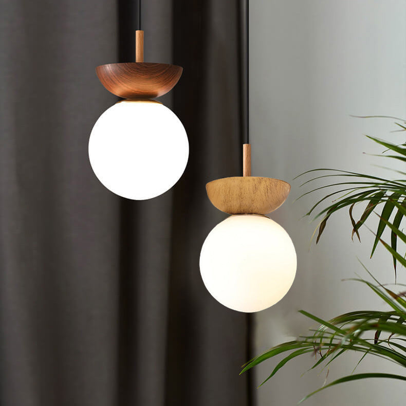 Lampada da soffitto con globo in legno e vetro nordico 1 luce