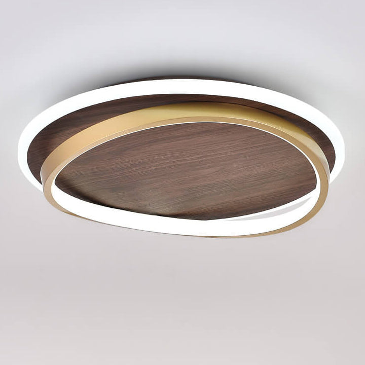 Nordic Walnut Grain Circular LED Flush Mount Ceiling Light 1-light