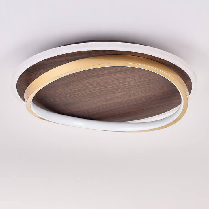 Nordic Walnut Grain Circular LED Flush Mount Ceiling Light 1-light