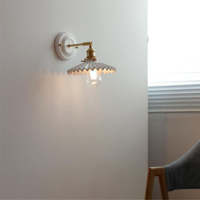 Vintage Japanse keramische messing 1-licht wandlamp