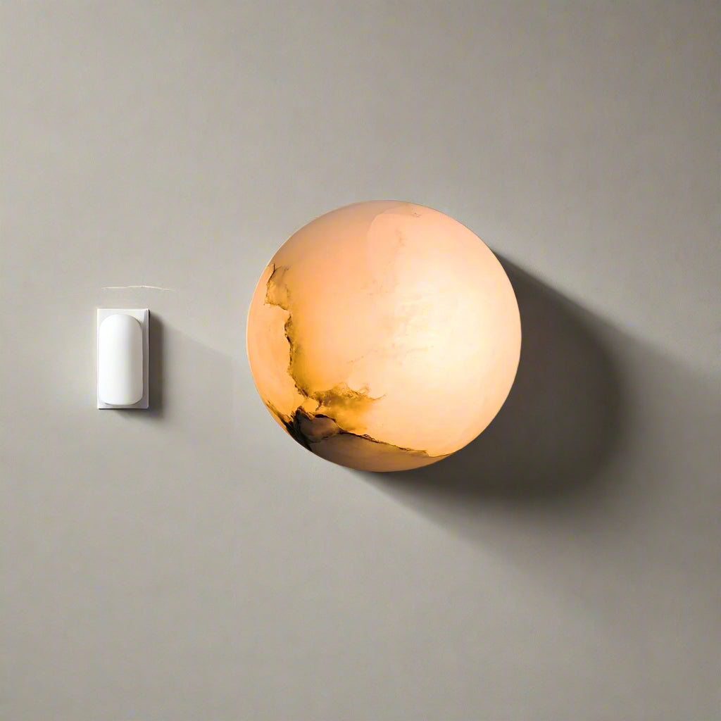 Aplique de pared LED de orbe de mármol Japandi de 1 luz