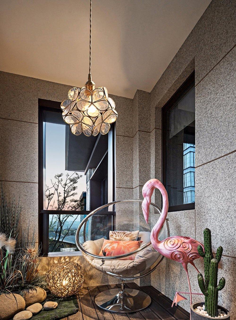 Lampadario vintage in ottone con globo in vetro floreale a 1 luce