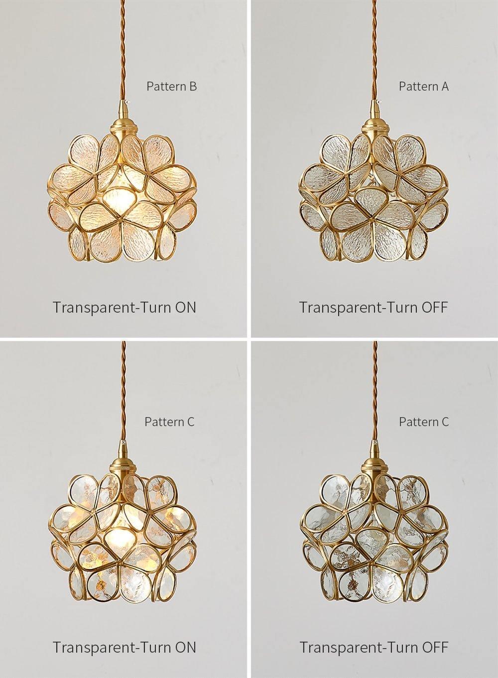 Lampadario vintage in ottone con globo in vetro floreale a 1 luce