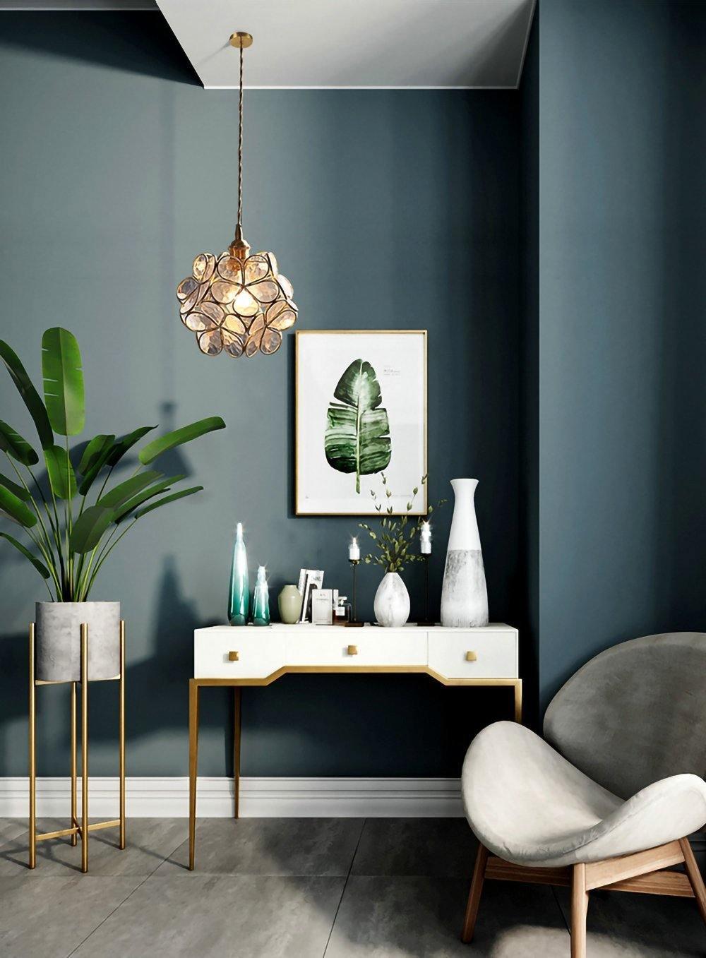 Lampadario vintage in ottone con globo in vetro floreale a 1 luce