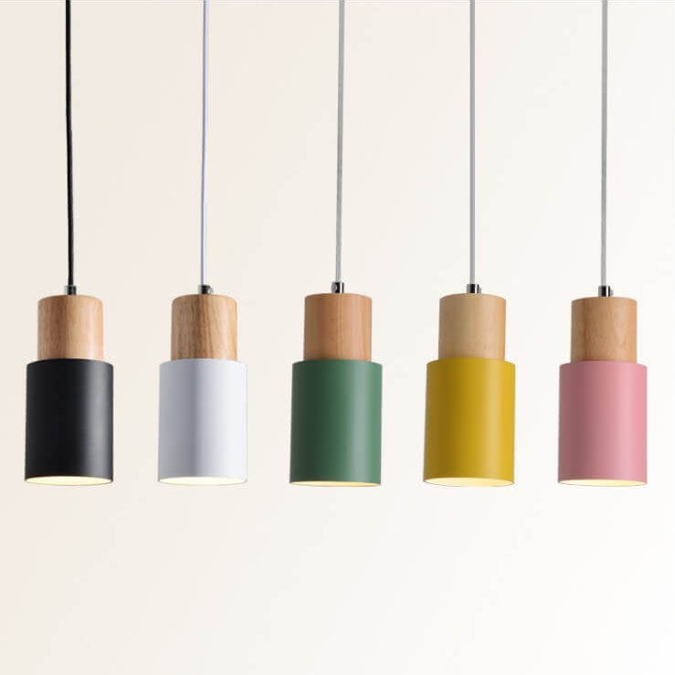 Nordische Holz Zylinder LED 1-flammige Pendelleuchte