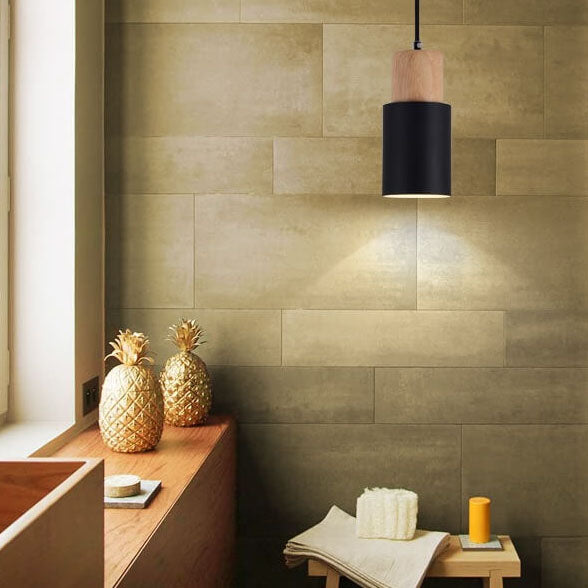 Nordische Holz Zylinder LED 1-flammige Pendelleuchte