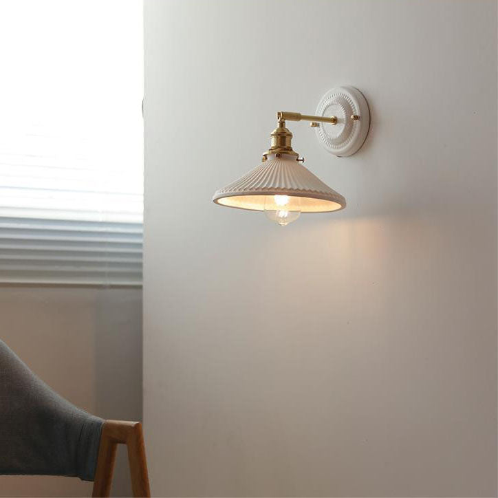 Vintage Japanese Ceramic Brass 1-Light Wall Light