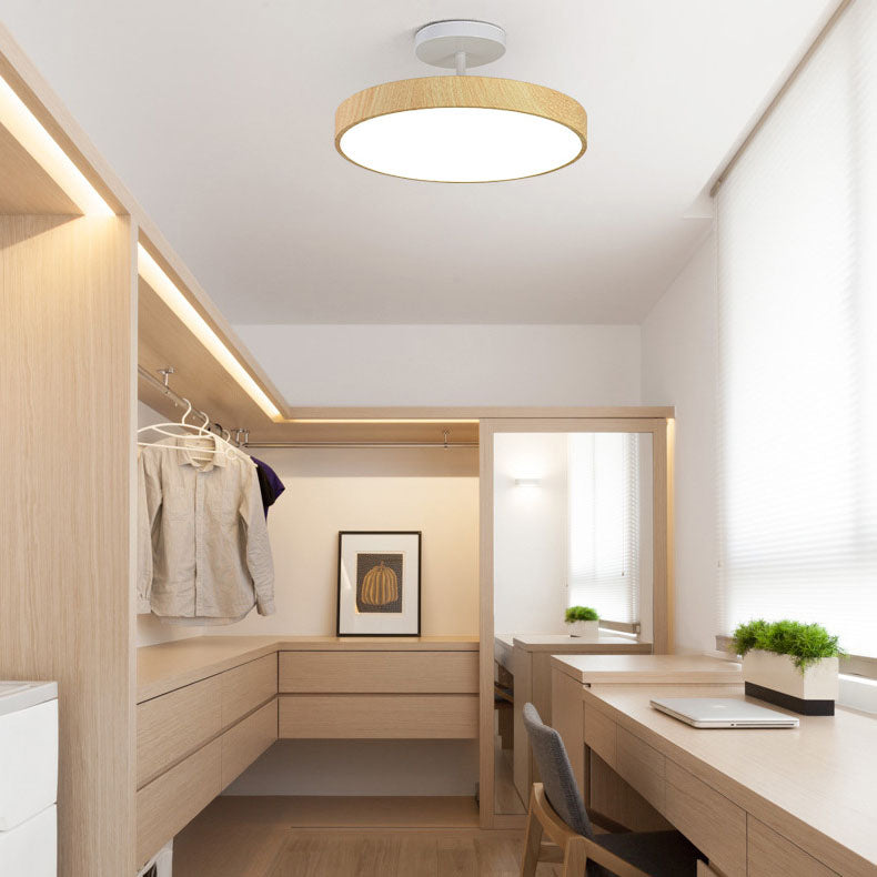 Japanische Holz runde LED halb eingelassene Deckenleuchte