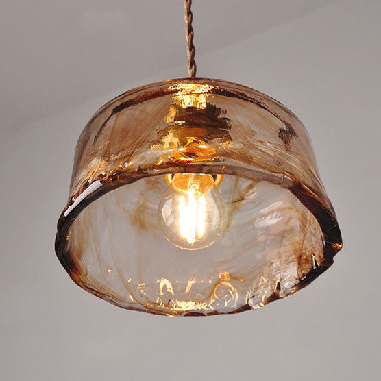 Vintage Amber Round Glass Brass Pendant Light 1-Light