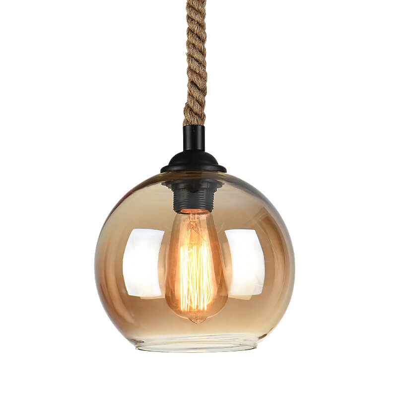Retro Hanfseil Glas Globus Pendelleuchte 1-flammig