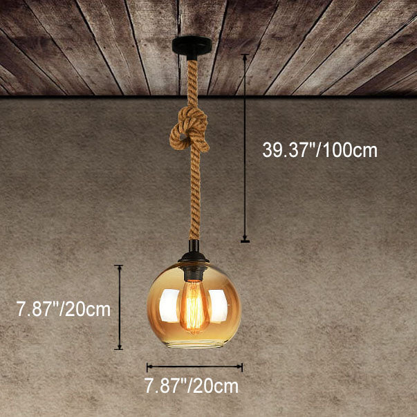 Retro Hanfseil Glas Globus Pendelleuchte 1-flammig