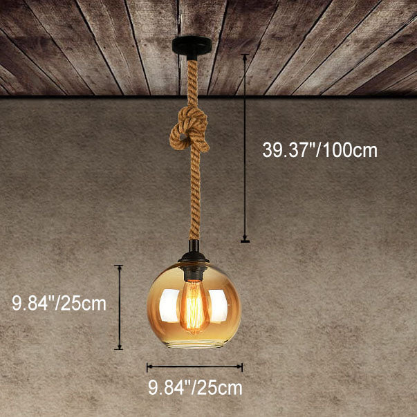 Retro Hanfseil Glas Globus Pendelleuchte 1-flammig