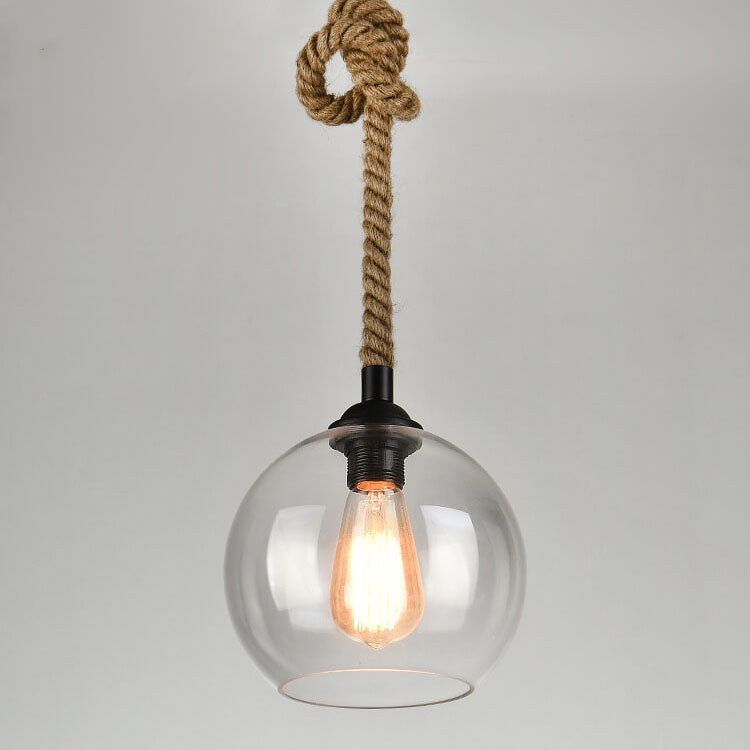 Retro Hanfseil Glas Globus Pendelleuchte 1-flammig