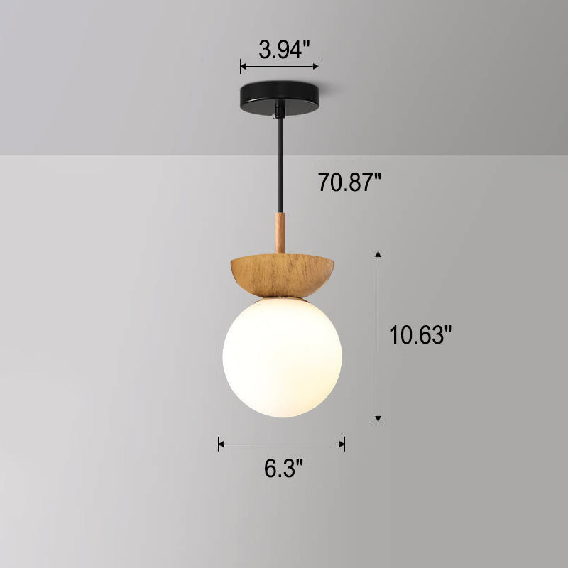 Lampada da soffitto con globo in legno e vetro nordico 1 luce