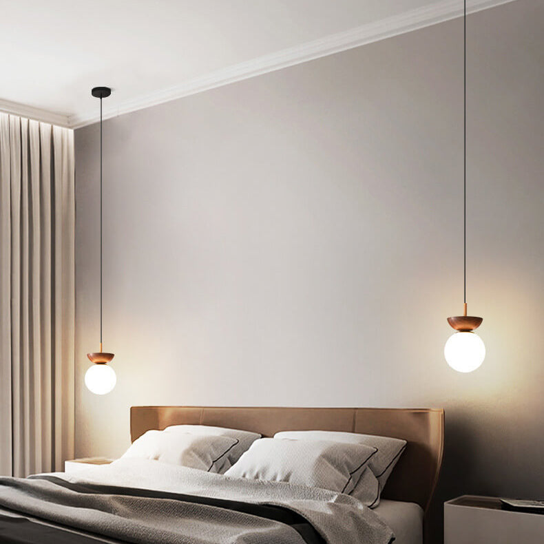 Lampada da soffitto con globo in legno e vetro nordico 1 luce