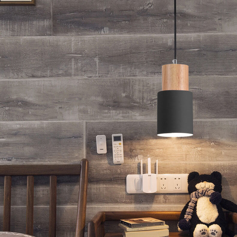 Nordische Holz Zylinder LED 1-flammige Pendelleuchte