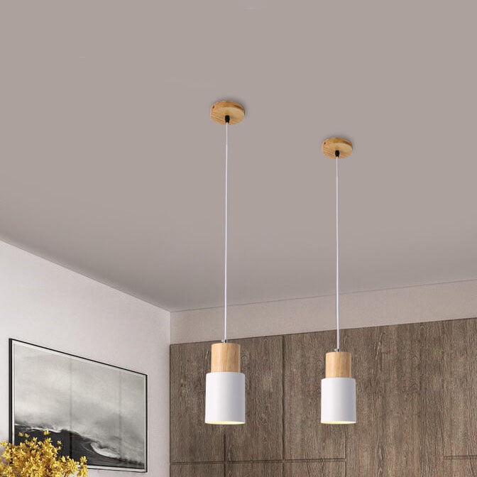 Nordische Holz Zylinder LED 1-flammige Pendelleuchte