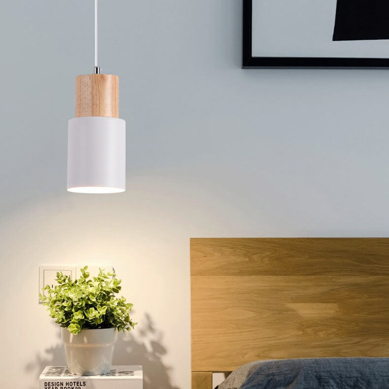 Nordische Holz Zylinder LED 1-flammige Pendelleuchte