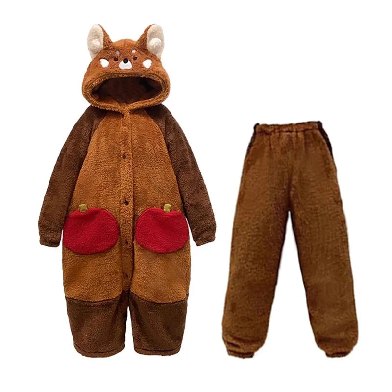 Gemütliches Cartoon-Roter Panda Pyjama-Set für Schlaf und Komfort