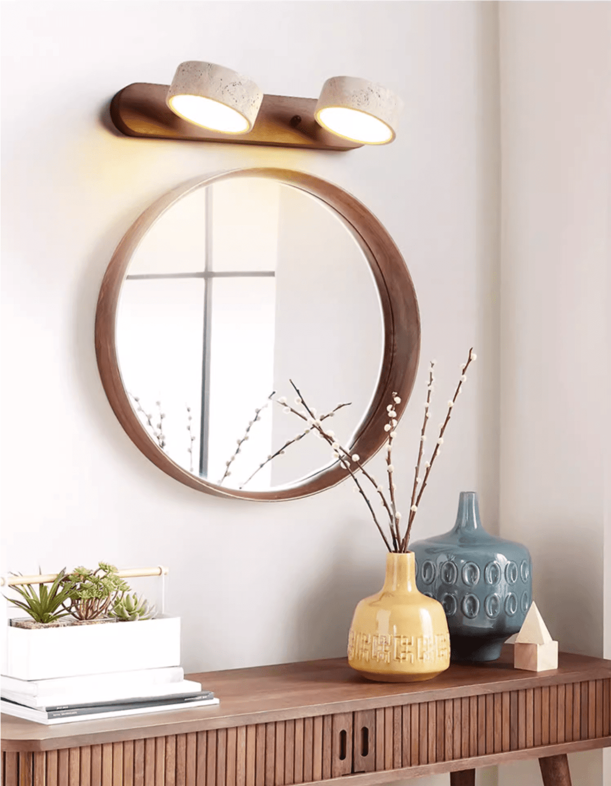 Aplique de pared moderno de travertino redondo con LED 1 luz