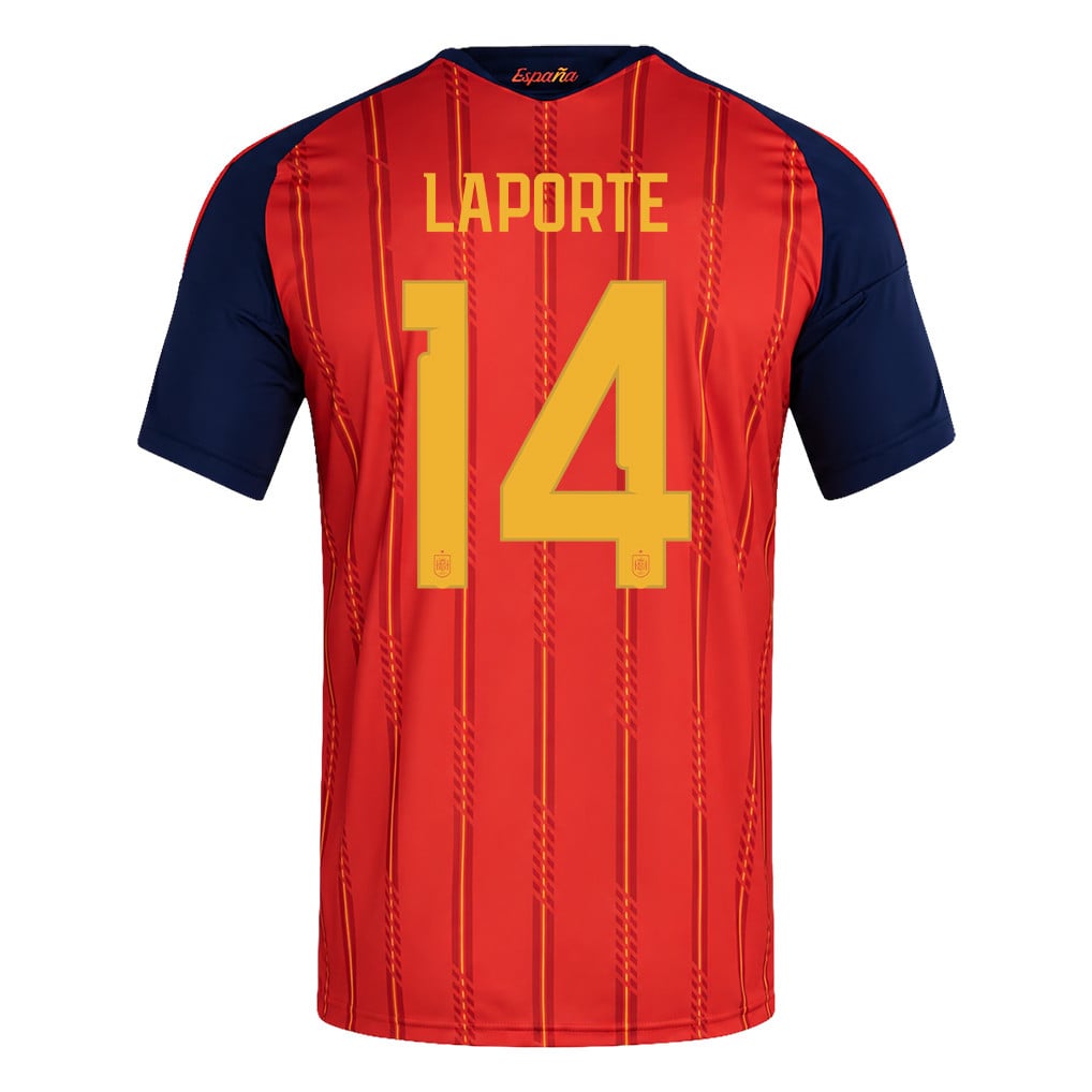 Camiseta local masculina de España campeona del Mundial 2026 con dos estrellas – Aymeric Laporte #14