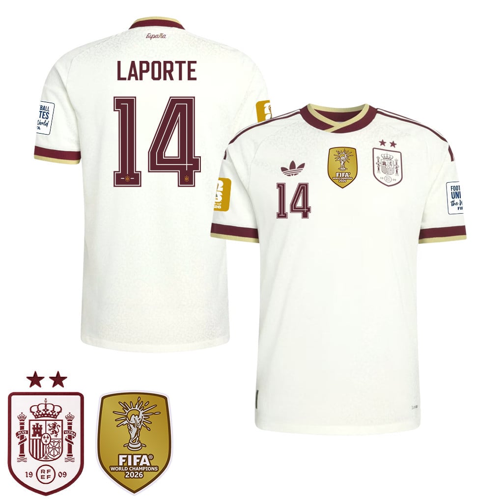 Spanje 2026 Twee-Ster Wereldkampioen Heren Uitshirt – Aymeric Laporte #14