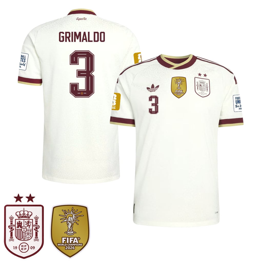 Camiseta visitante masculina de España 2026, campeones del Mundial con dos estrellas – Álex Grimaldo #3
