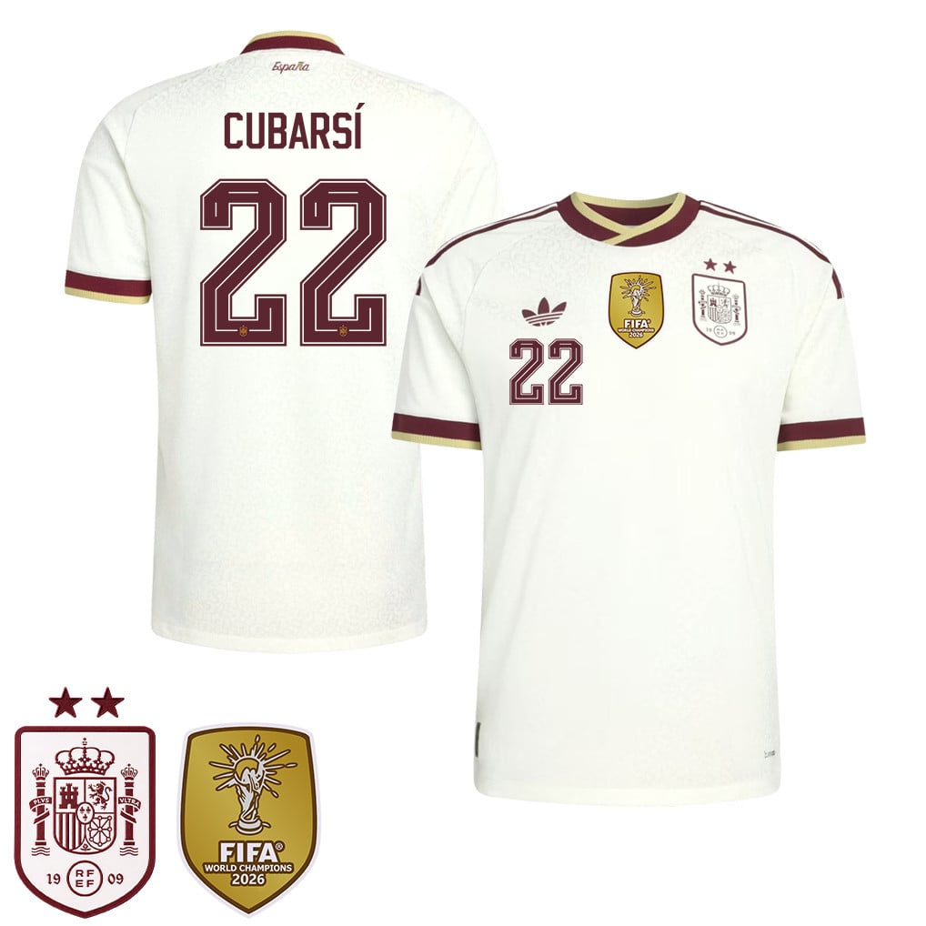 Maglia Away Bambini Campioni del Mondo Due Stelle Spagna 2026 – Pau Cubarsí #22
