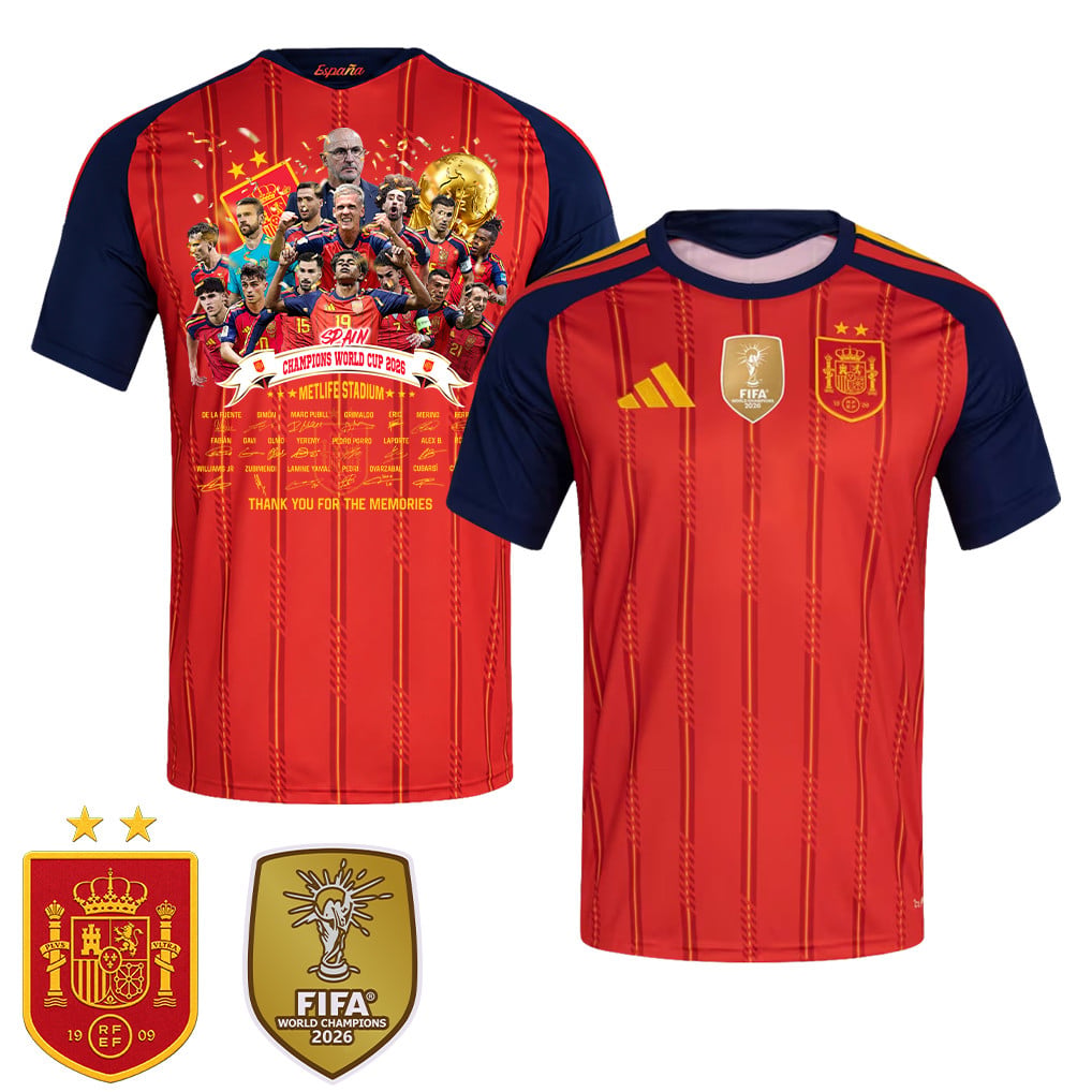 Spanje 2026 Twee-Ster Wereldkampioenen Bedankt voor de Herinneringen Heren Thuisshirt