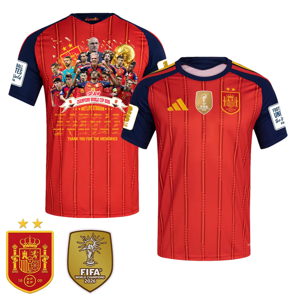 Spanje 2026 Twee-Ster Wereldkampioenen Bedankt voor de Herinneringen Heren Thuisshirt